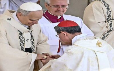 Emocionado, León XIV recibe los símbolos del poder pontificio, el palio y el Anillo del Pescador